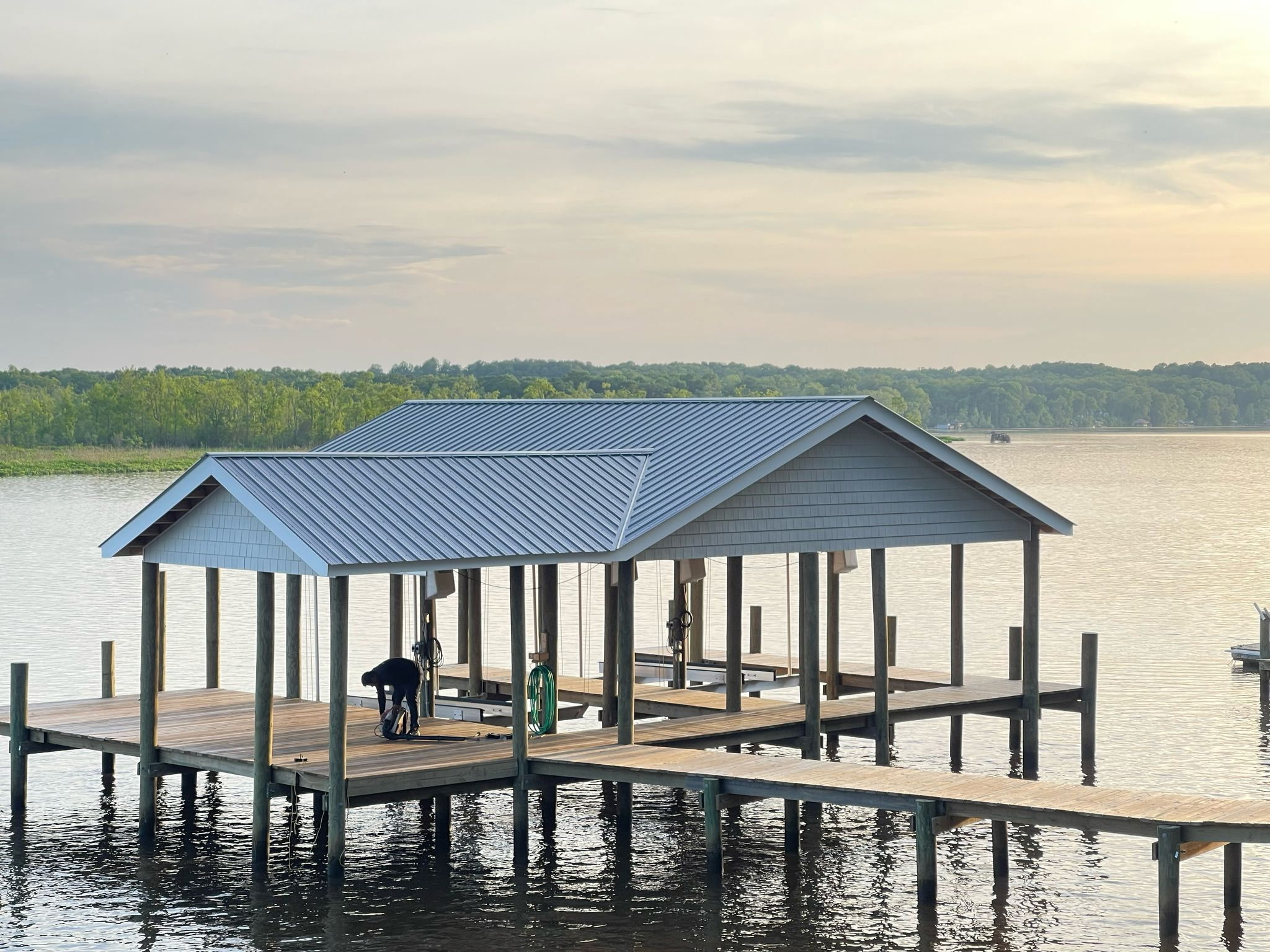 Completed custom timber boathouse and dock